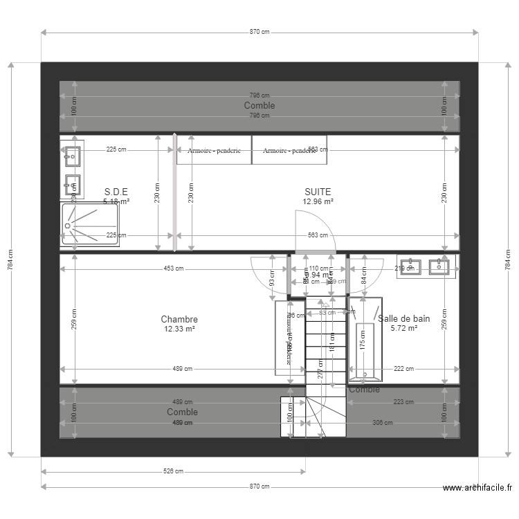 la chapelle gauthier R COMBLE etage version suite. Plan de 0 pièce et 0 m2