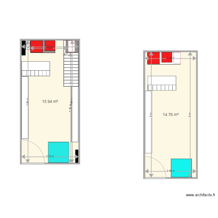 Manger a la cave. Plan de 2 pièces et 31 m2