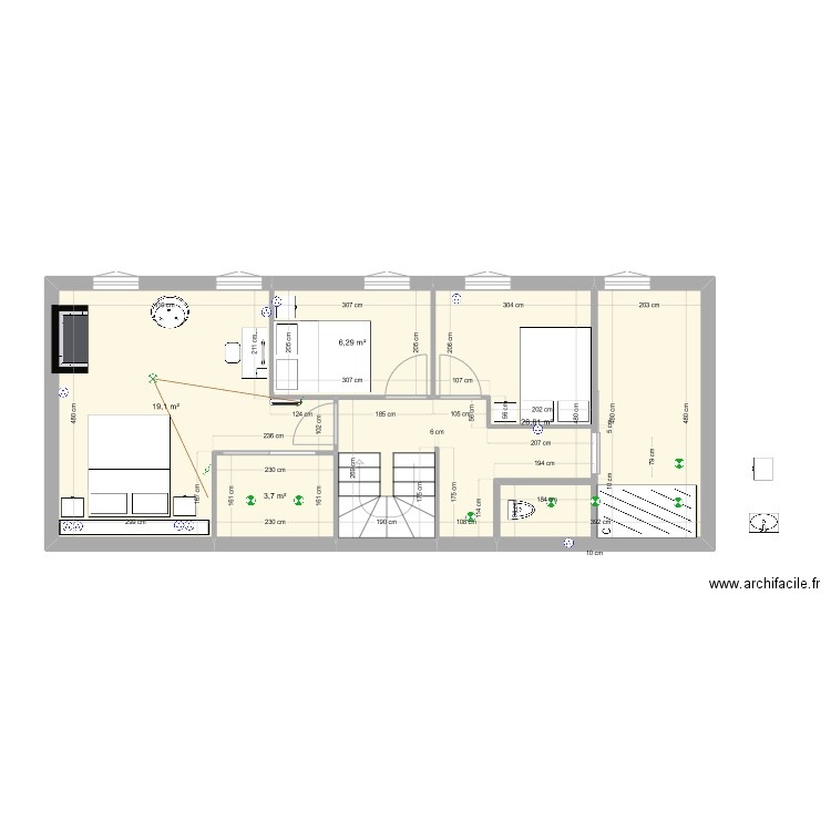 EtageMaisonTest. Plan de 4 pièces et 58 m2