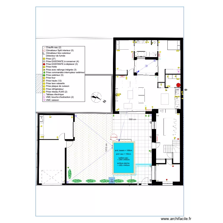 ELECTRICITE sauf &eacute;clairage Extension et Existant rdc 2020. Plan de 