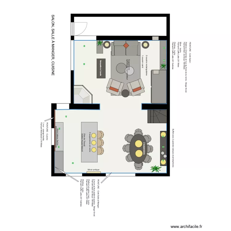  Salon et SAM details. Plan de 