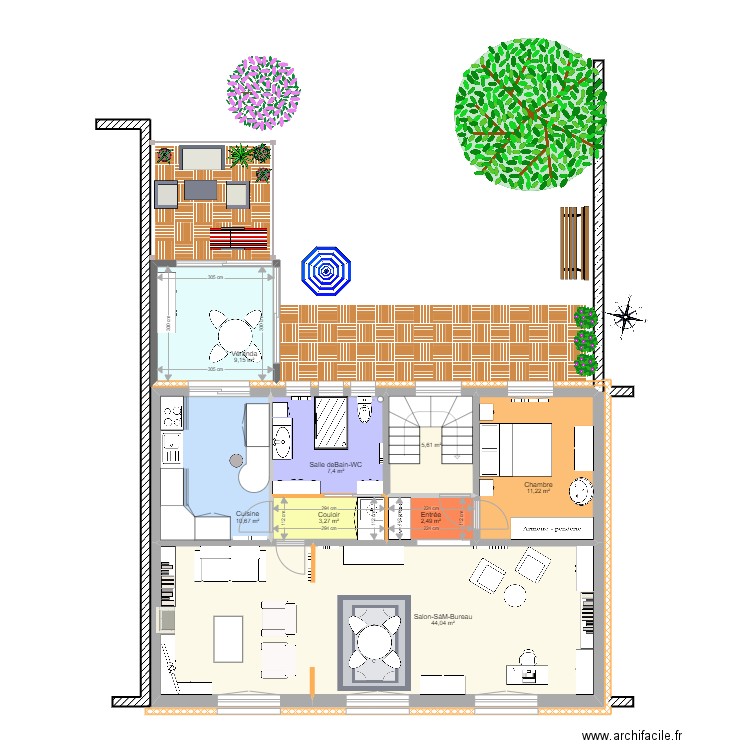 Etude1 RénovationExtension-BrigitteGDon. Plan de 8 pièces et 94 m2