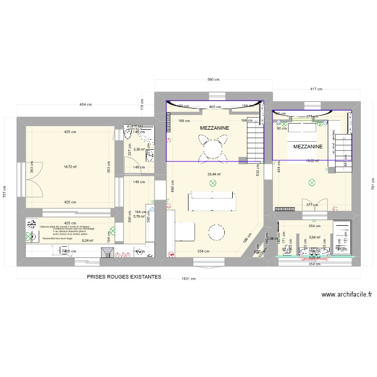 CREPERIE. Plan de 10 pièces et 92 m2