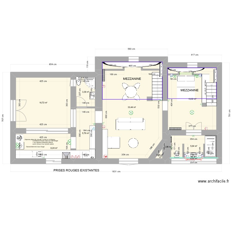 CREPERIE. Plan de 9 pièces et 94 m2