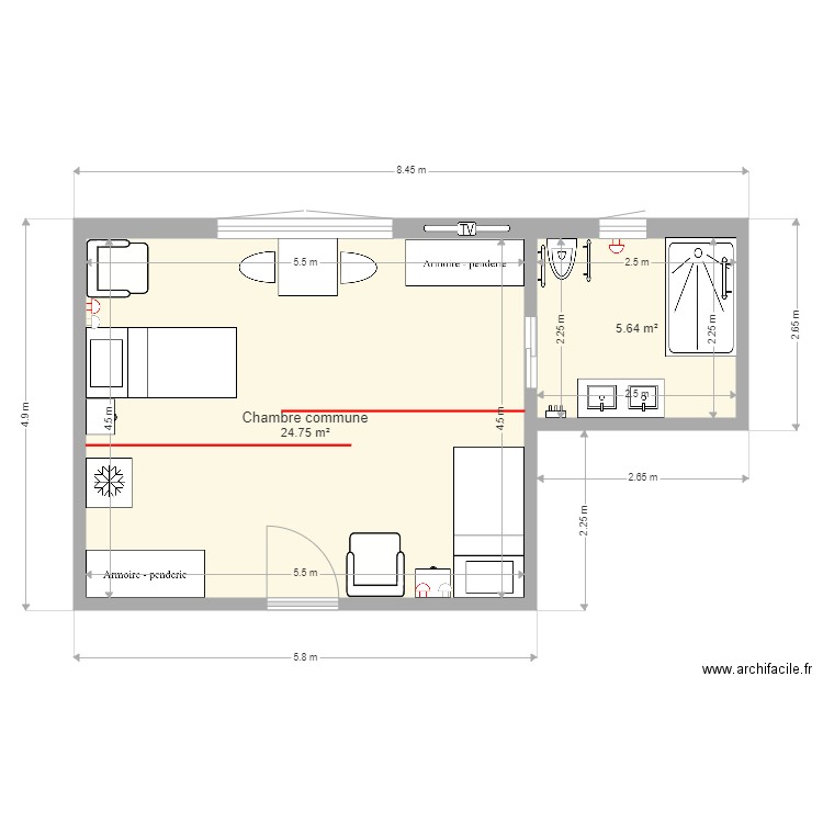 Chambre commune. Plan de 0 pièce et 0 m2