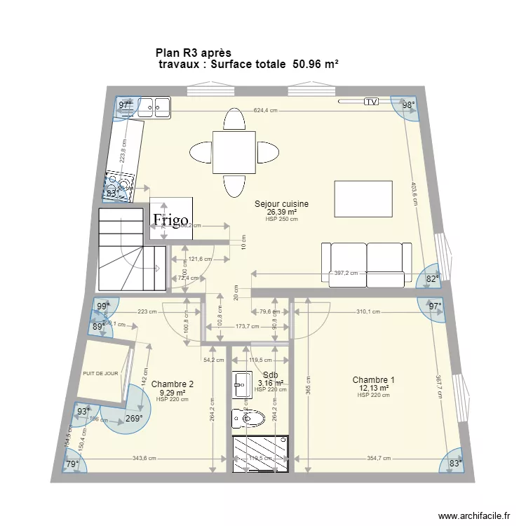 PAMIERS3 R3 apr&egrave;s travaux. Plan de 