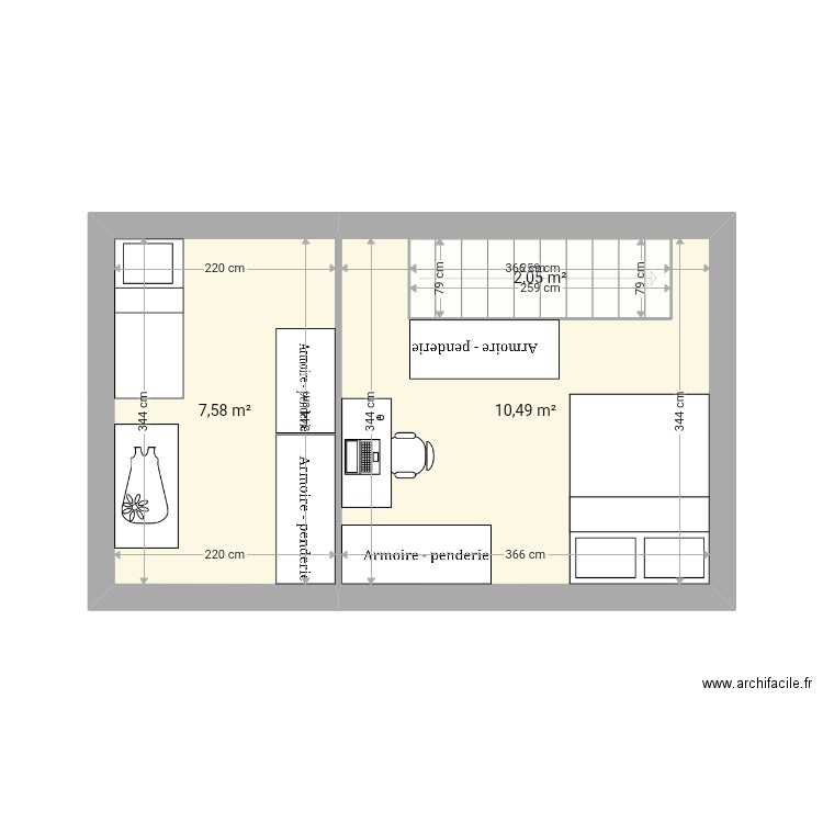 Cabane1. Plan de 5 pièces et 42 m2