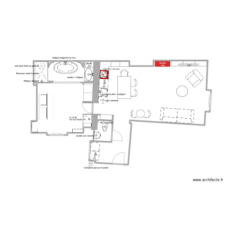 100vielledutemple PLOMBERIE. Plan de 2 pièces et 54 m2