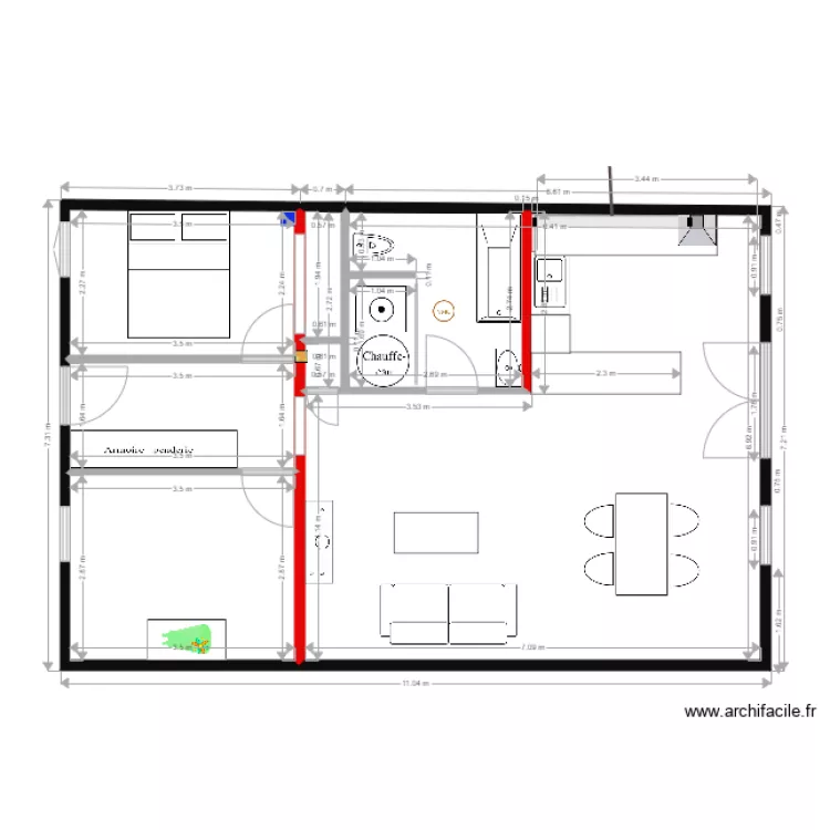 RDC meubl&eacute;. Plan de 