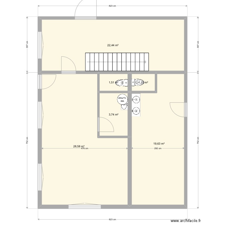 Bureau Mornant RDC. Plan de 6 pièces et 77 m2