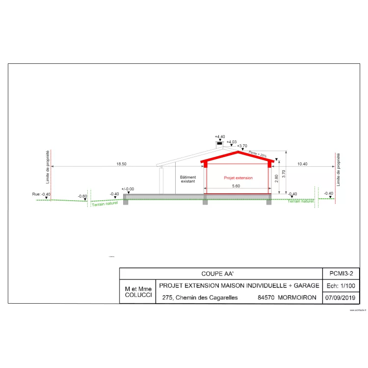 PCMI3 COUPE AA AGRANDIE. Plan de 