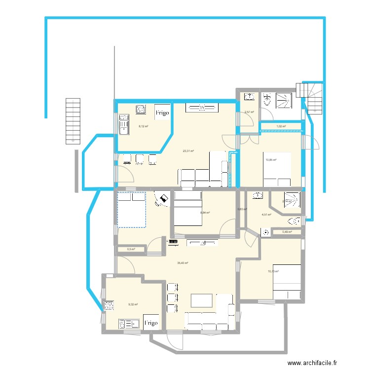 ali kay. Plan de 14 pièces et 118 m2