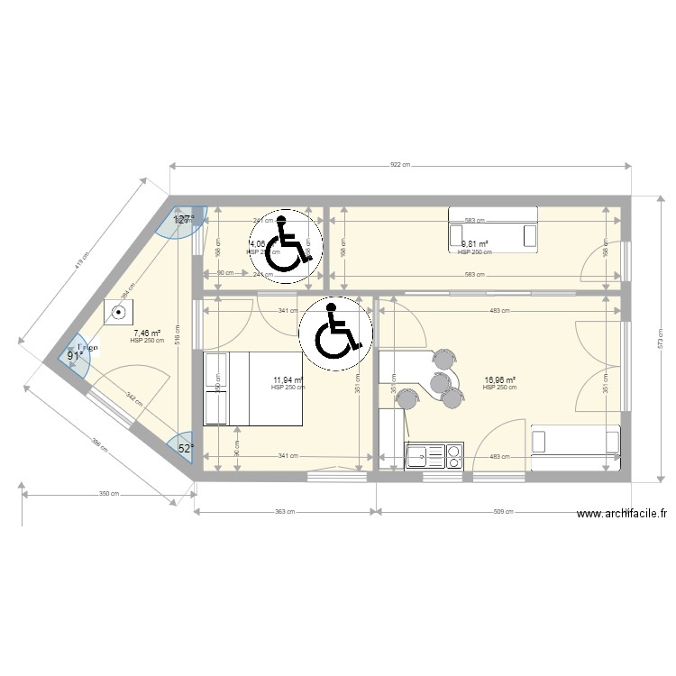 M1 IY. Plan de 5 pièces et 50 m2