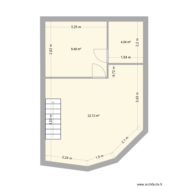 2eme LHP. Plan de 3 pièces et 36 m2