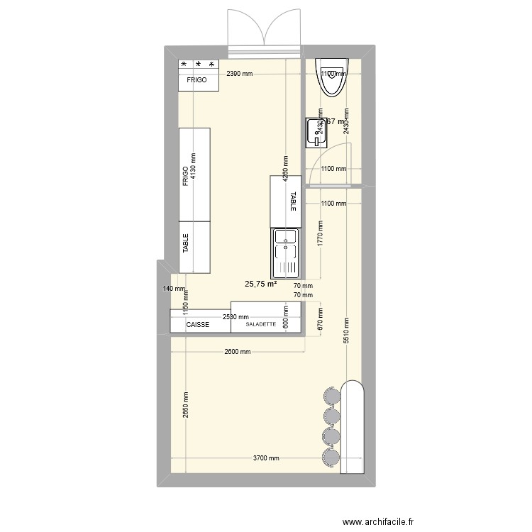 POKE MONTROUGE CLOISON FIN. Plan de 2 pièces et 28 m2