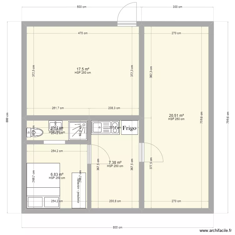 f1 et cuisine maison en dur. Plan de 