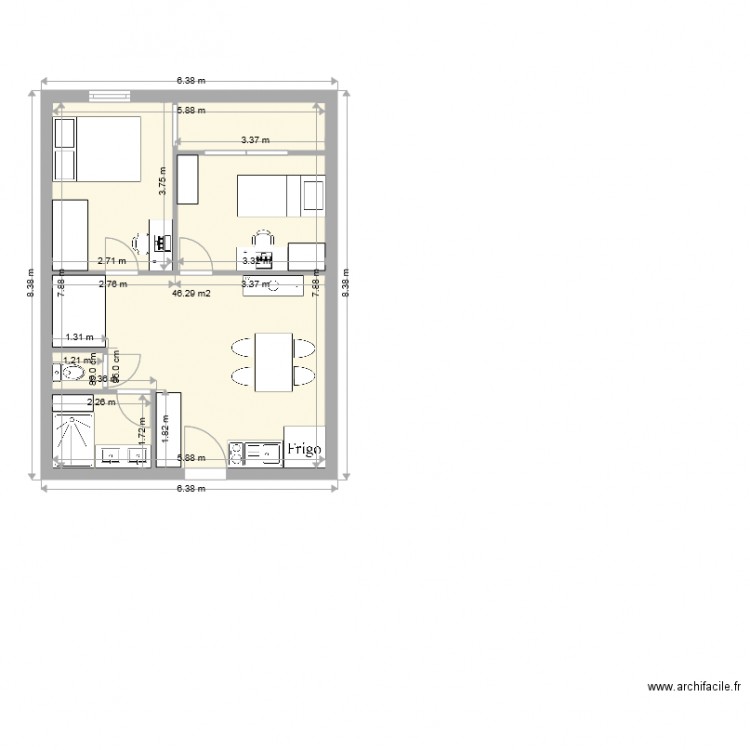 AREA 97133  Logement 8mx6m  2 chambres. Plan de 0 pièce et 0 m2