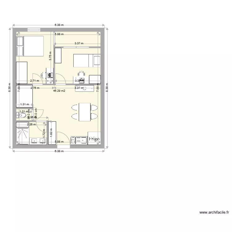 AREA 97133 Logement 8mx6m 2 chambres. Plan de AREA 97133 Logement 8mx6m 2 chambres. Plan de