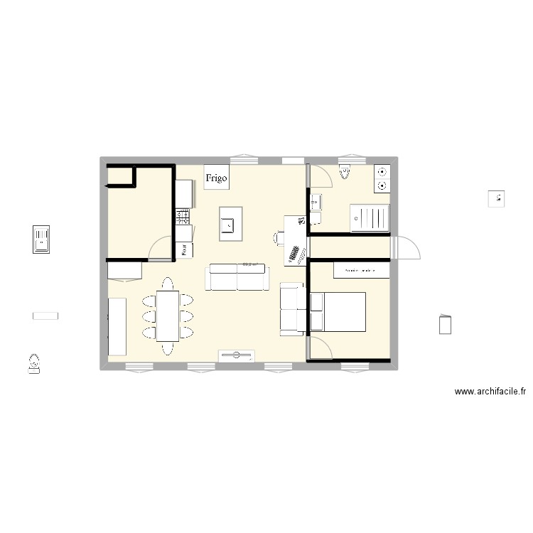 platane2. Plan de 1 pièce et 69 m2