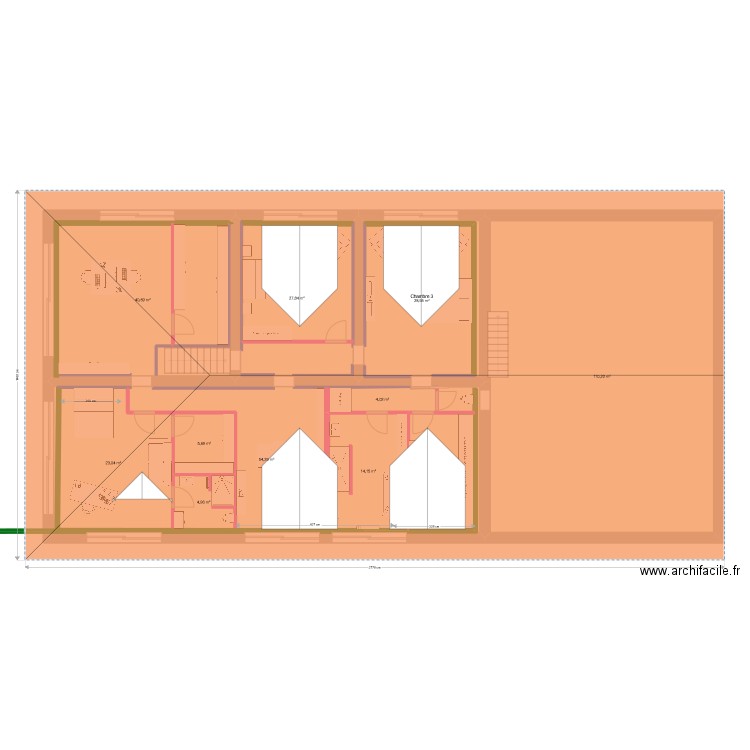 ETAGE Chiens assis V1. Plan de 34 pièces et 672 m2