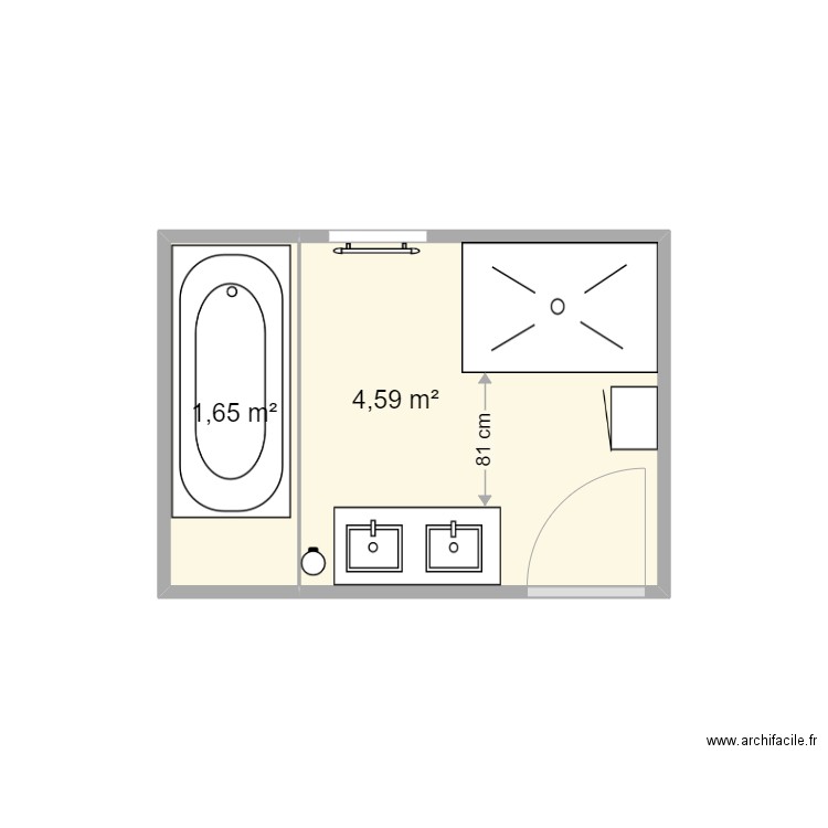 SDB 120 x80. Plan de 2 pièces et 6 m2