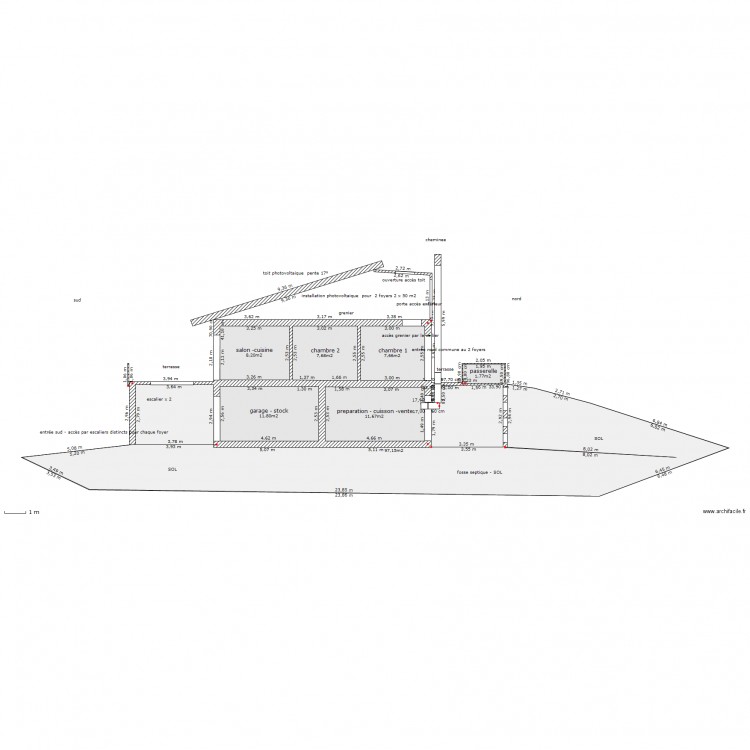 habitation - atelier transformation - coupe est. Plan de 0 pièce et 0 m2