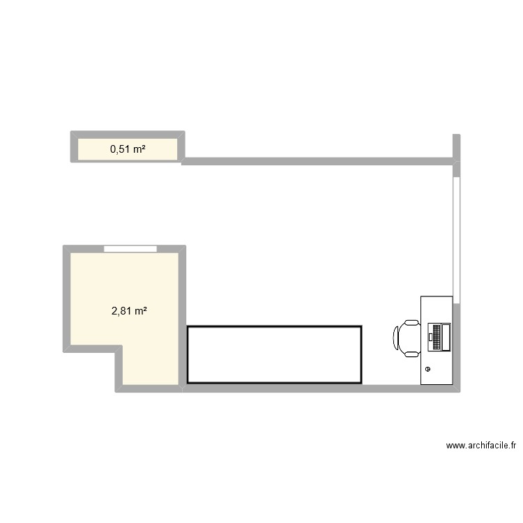 Chambre 2. Plan de 2 pièces et 3 m2