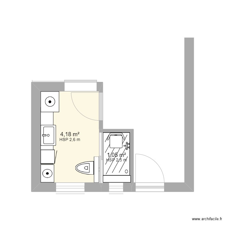 BEKA SDB  propo4. Plan de 2 pièces et 5 m2