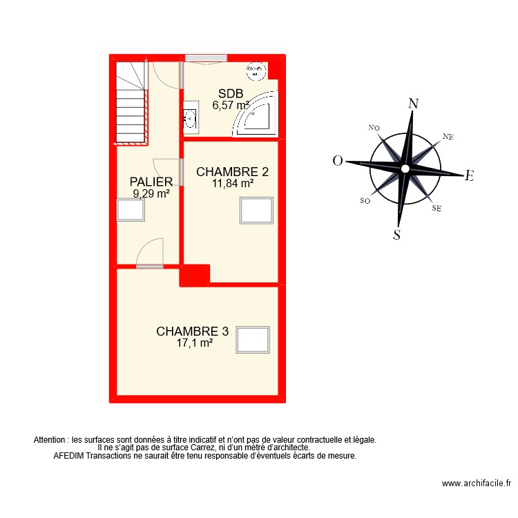 BI 10278 ETAGE . Plan de 6 pièces et 47 m2