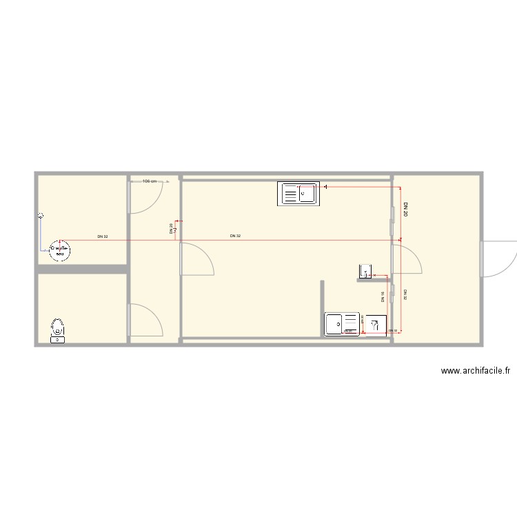 plan reseau sanitaire ECH. Plan de 7 pièces et 55 m2
