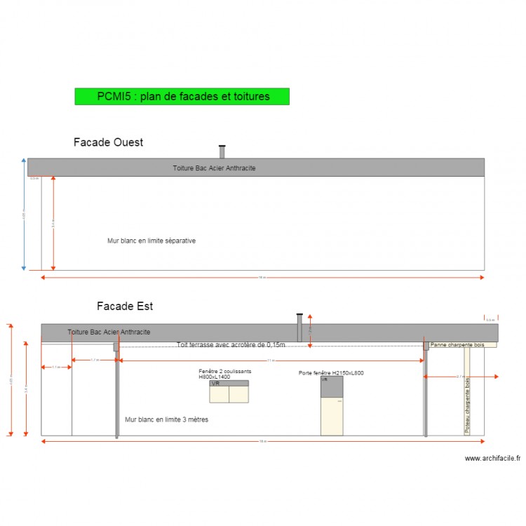 Facades Ouest et Est pour PC. Plan de 0 pièce et 0 m2