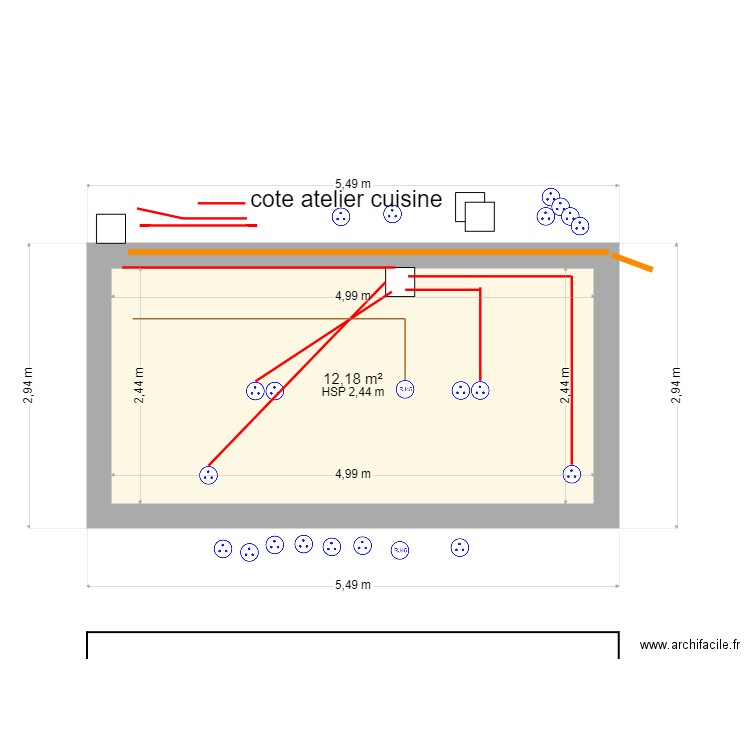 elec coté atelier. Plan de 1 pièce et 12 m2