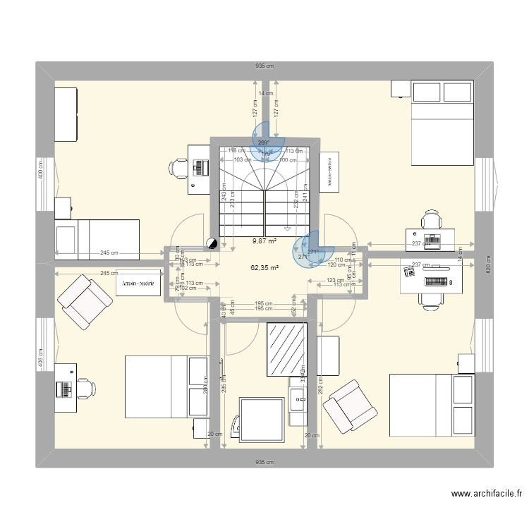 étage maison 5. Plan de 2 pièces et 72 m2