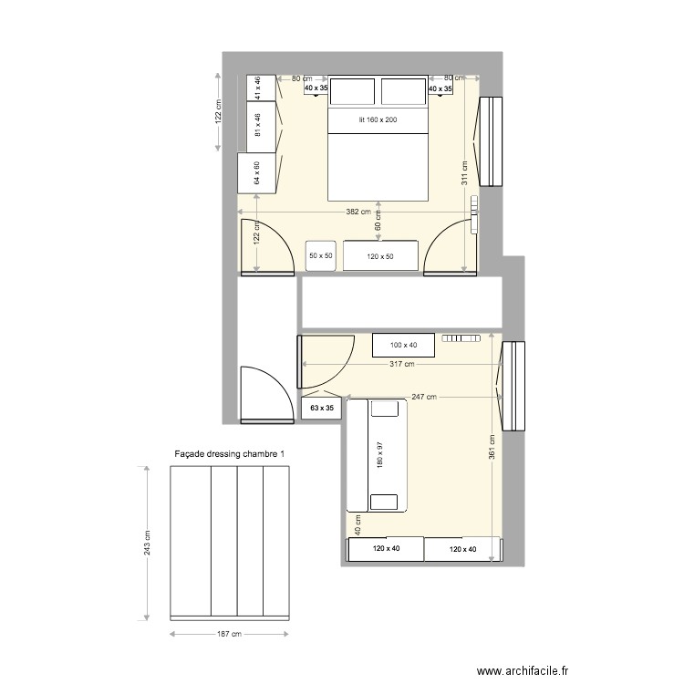 chambres 1 et 2 v1f. Plan de 0 pièce et 0 m2