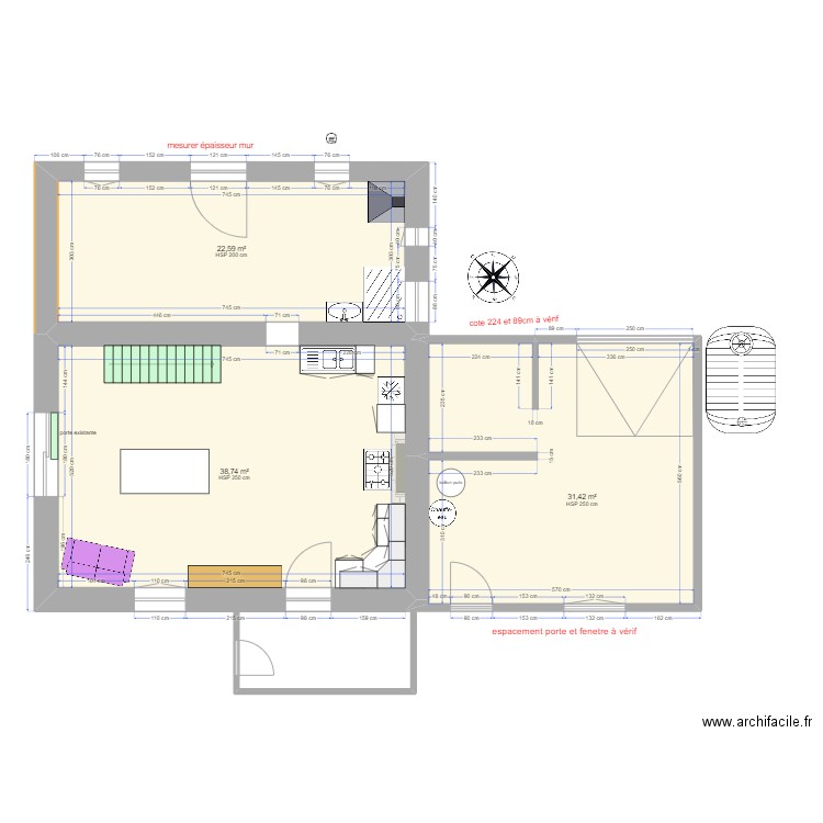 plan maison. Plan de 3 pièces et 93 m2