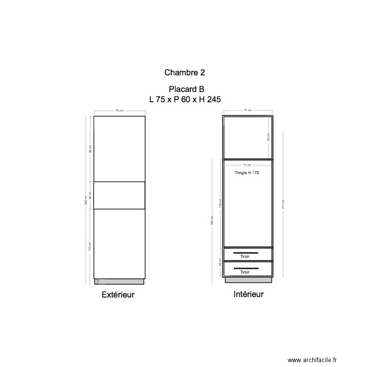 Placard Chambre 2 B. Plan de 0 pièce et 0 m2