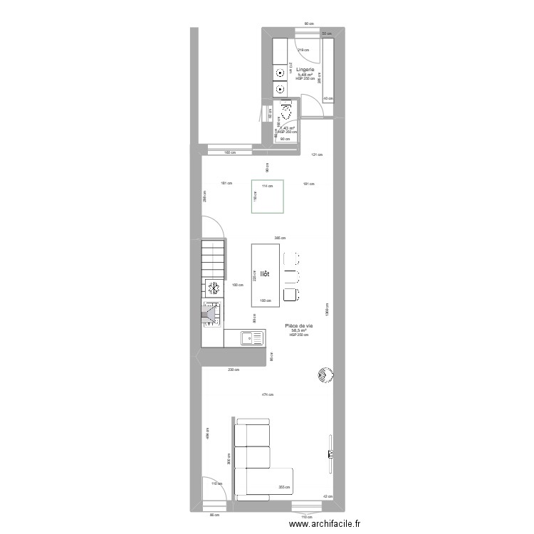 Rez de Chaussé - Projet 2-1 Velux. Plan de 3 pièces et 65 m2