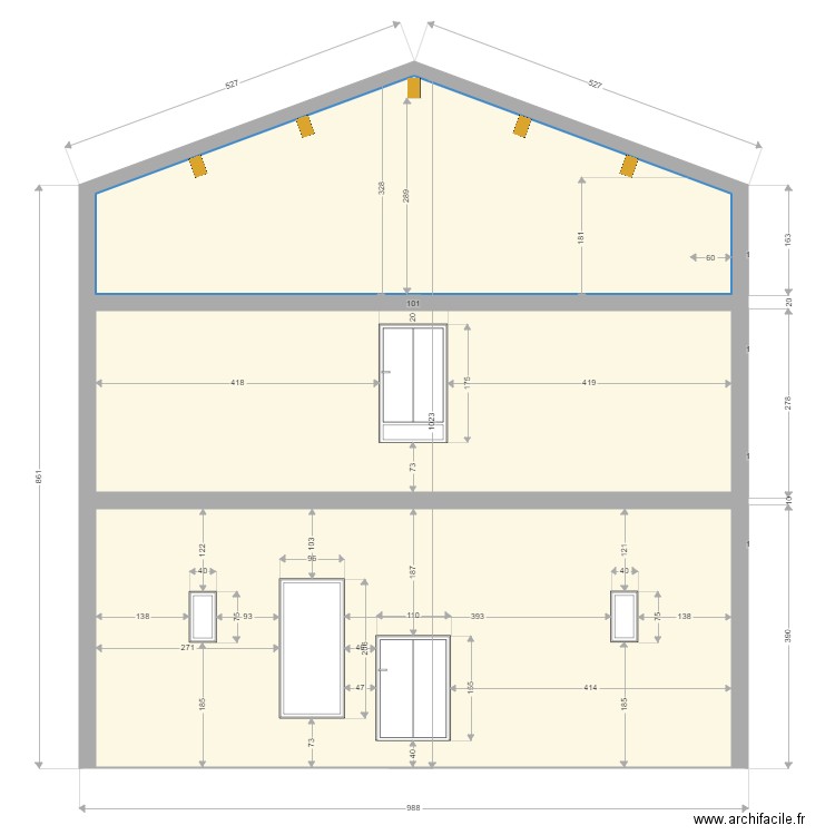 Façade arrière. Plan de 0 pièce et 0 m2