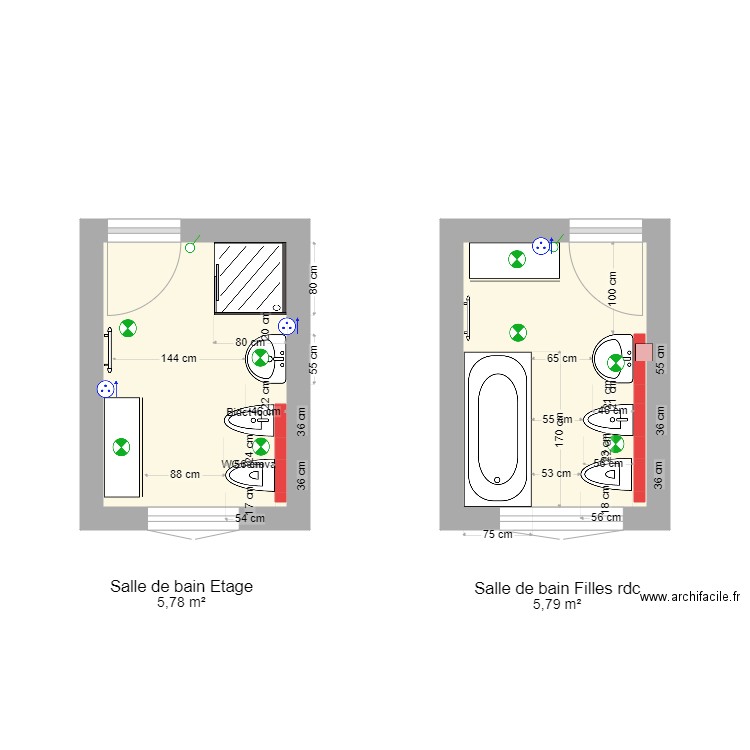 salles de bain jumelles Plomb. Plan de 0 pièce et 0 m2