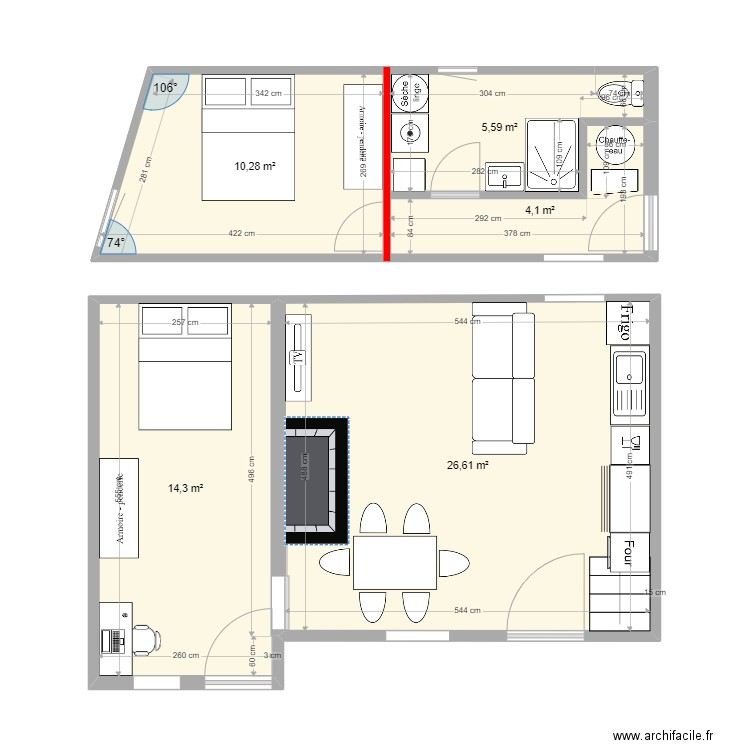 miaison réno Final terter. Plan de 5 pièces et 61 m2