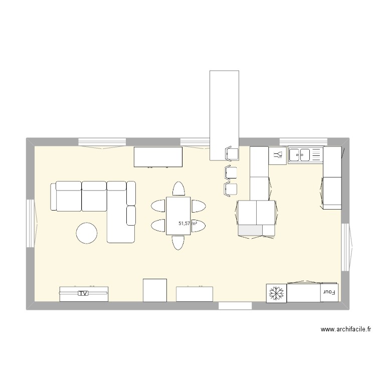 salon 2. Plan de 1 pièce et 52 m2