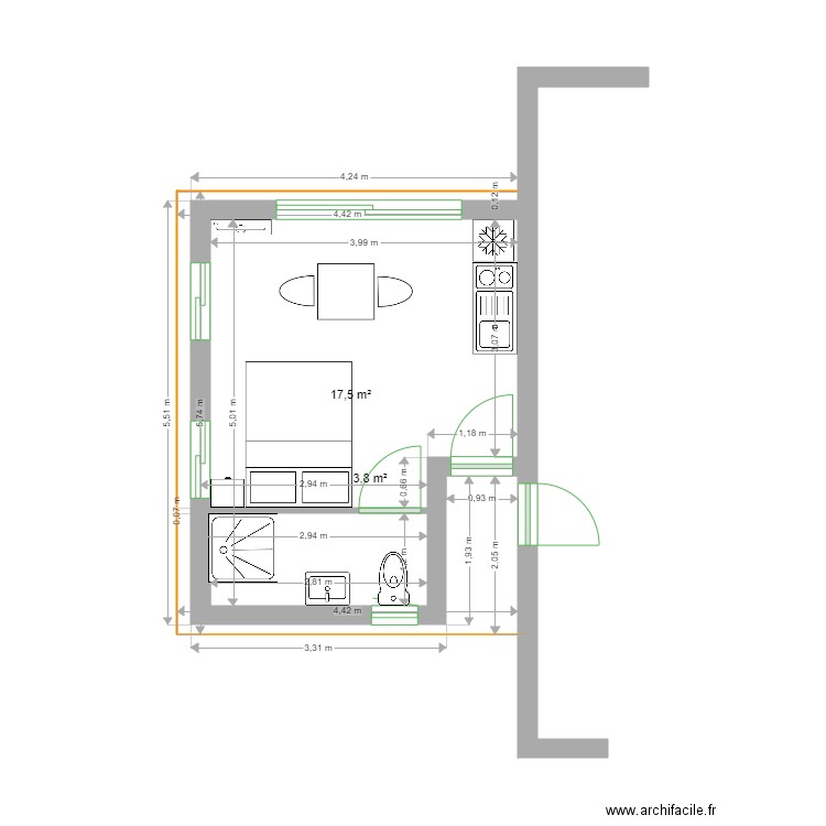 REYGAZA 2. Plan de 2 pièces et 21 m2