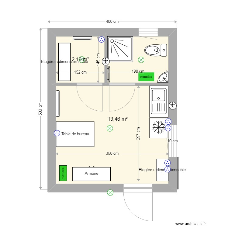 projet carpe diem. Plan de 2 pièces et 16 m2