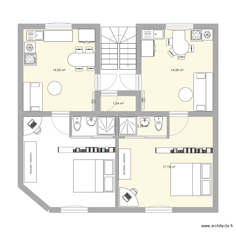 Abbaye 32 1er septembre. Plan de 5 pièces et 50 m2