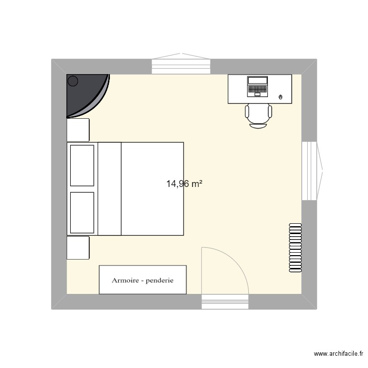 Maison jardin R+1 Chambre parents. Plan de 1 pièce et 15 m2