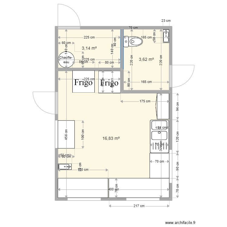 Petite cabane Ok. Plan de 3 pièces et 24 m2