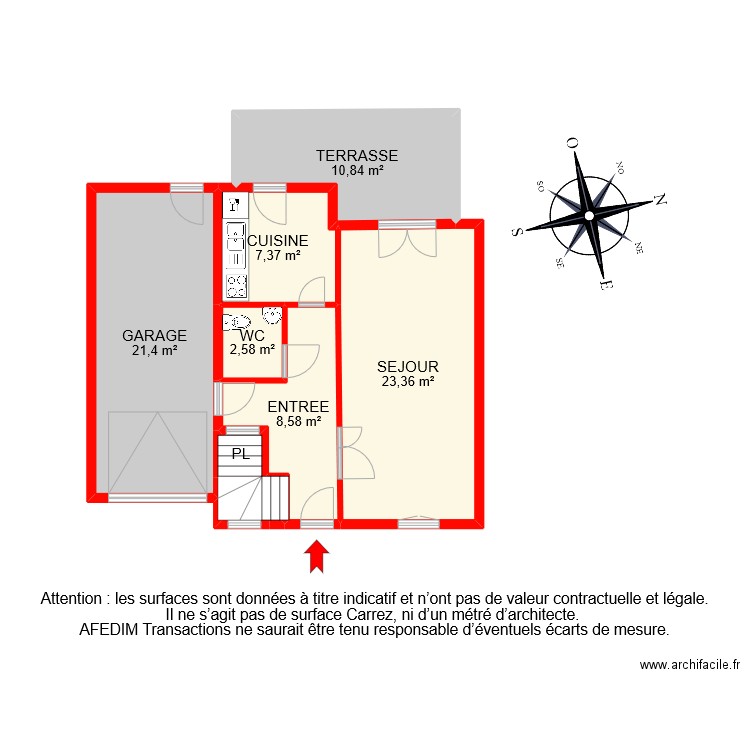 bi 9493 RDC. Plan de 8 pièces et 76 m2