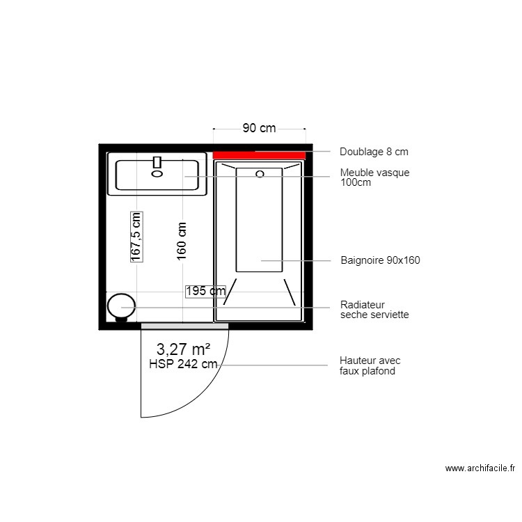 anier salle de bain. Plan de 1 pièce et 3 m2