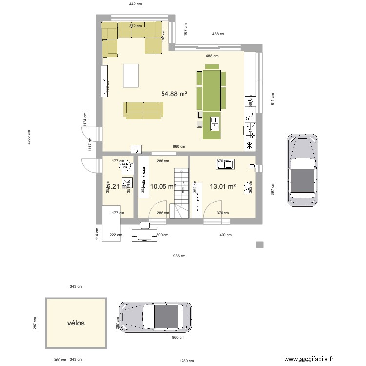 MAISON EN LONG grand salon. Plan de 0 pièce et 0 m2