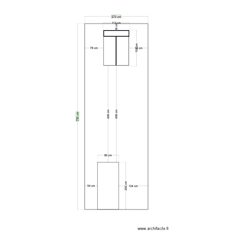 façade. Plan de 1 pièce et 21 m2